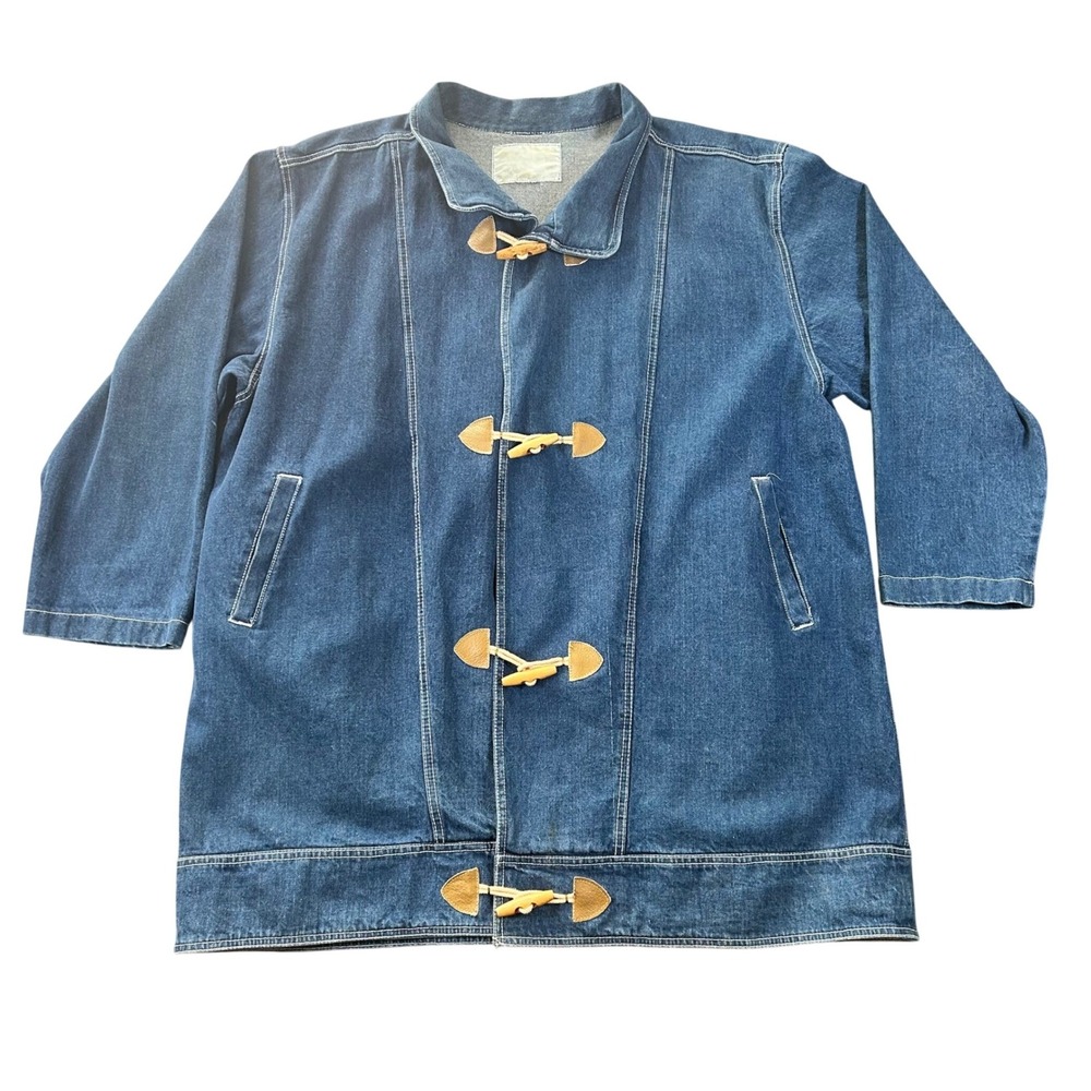 VTG Out of the Blue Denim Toggle Jacket Blue 3/4 Sleeve Duffle Chore Coat Womens